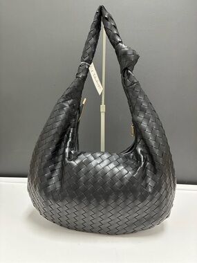 Melie Bianco Faux Leather Black Woven Hobo Shoulder Bag